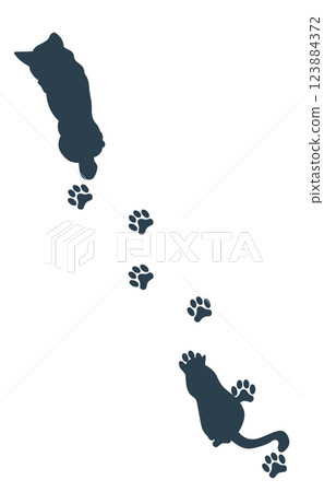 Silhouette of a dog and cat walking and leaving footprints 123884372