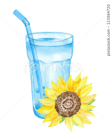 冷飲和向日葵插圖（JPEG/PNG） 123884720