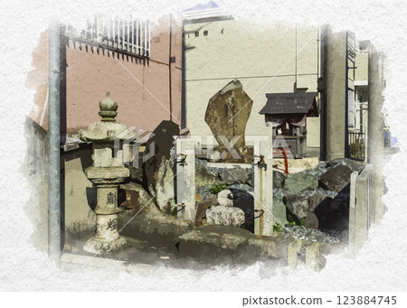 水彩風格 犬山井戶端正崎秋葉神社 愛知縣犬山市 123884745