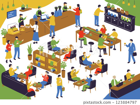 people having fun at a cafe people having fun at a cafe 123884797