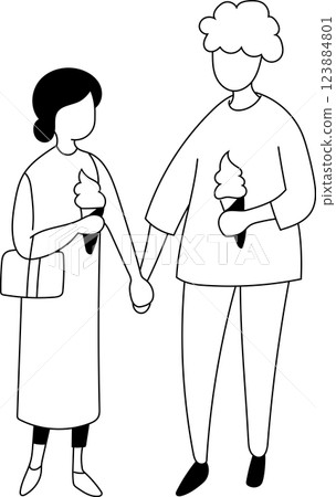 一對夫婦拿著軟冰淇淋的簡單插圖 123884801
