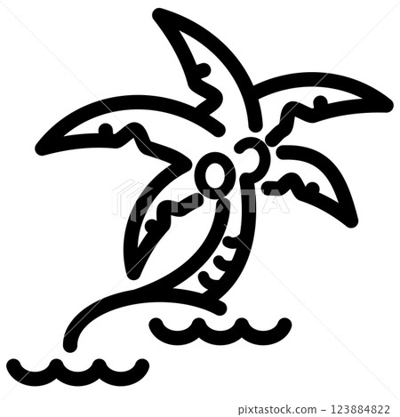 Easy to use black pictogram, line drawing, tropical island 123884822