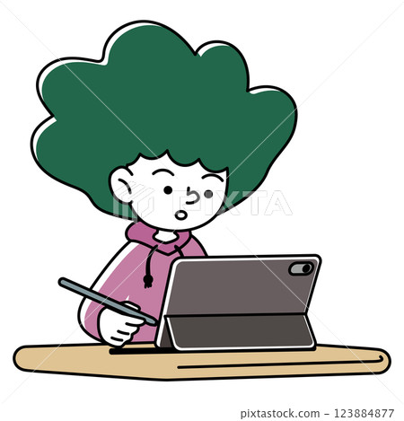 專注於在平板設備上學習的孩子的向量插圖 123884877