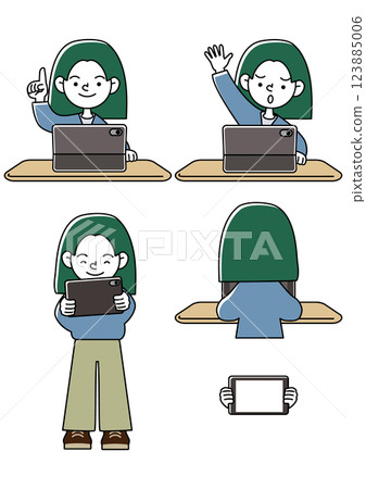 Vector illustration set of various facial expression patterns of children studying on a tablet Vector illustration set of various facial expression patterns of children studying on a tablet 123885006
