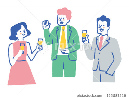 三個男人和女人在派對上交談_顏色 三個男人和女人在派對上交談_顏色 123885216
