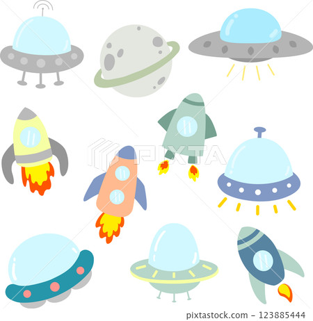 set of space rocket icons and rockets 123885444