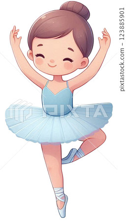 cute little ballerina dancing in blue dress 123885901