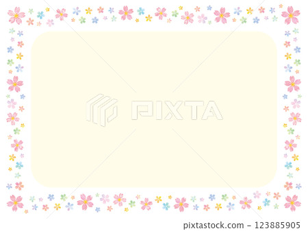 四面裝飾著彩色水彩櫻花的背景 四面裝飾著彩色水彩櫻花的背景 123885905