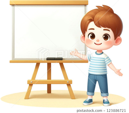 a boy painting with a blank banner Presentation 123886721