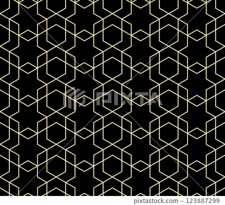 The geometric pattern with lines. Seamless vector background. Golden and black texture. Graphic modern pattern. Simple lattice graphic design The geometric pattern with lines. Seamless vector background. Golden and black texture. Graphic modern pattern. Simple lattice graphic design 123887299