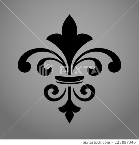 Black and gray royal lily . Heraldic sign, logo, design element, decoration. Graphic vector pattern 123887340