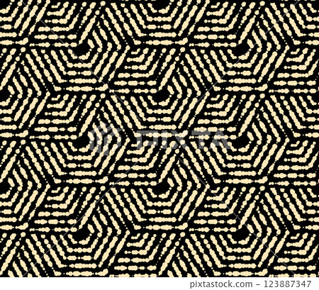 Abstract geometric pattern with stripes, lines. Seamless vector background. Golden and dark blue ornament. Simple lattice graphic design Abstract geometric pattern with stripes, lines. Seamless vector background. Golden and dark blue ornament. Simple lattice graphic design 123887347