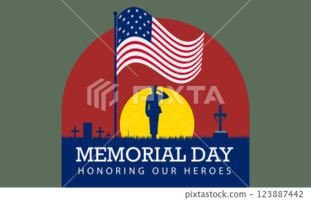 Memorial Day Tribute with Soldier, Flag, and Graves Memorial Day Tribute with Soldier, Flag, and Graves 123887442