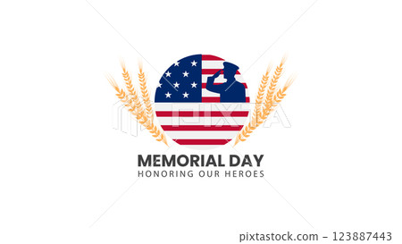 Memorial Day honoring our heroes with American flag soldier silhouette and wheat emblem Memorial Day honoring our heroes with American flag soldier silhouette and wheat emblem 123887443