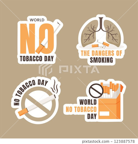World No Tobacco Day Digital Label with Flat Cartoon Background 123887578