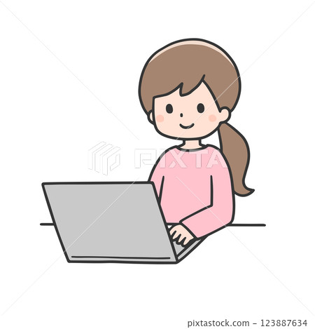 女人操作一台個人計算機 女人操作一台個人計算機 123887634