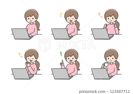 一組女性以積極的態度操作個人電腦 123887712