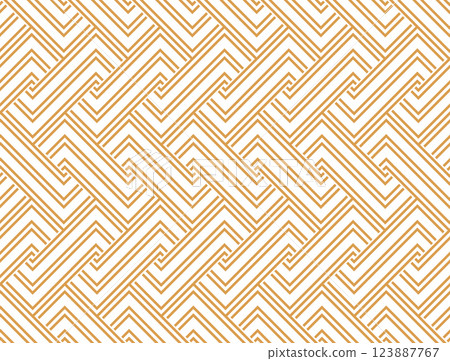 Abstract geometric pattern with stripes, lines. Seamless vector background. White and golden ornament. Simple lattice graphic design 123887767