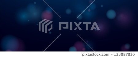 Blurred bokeh light on dark blue background. Defocused blinking stars and sparks. Abstract vector illustration. 123887830