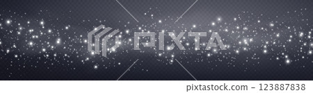 White glittering dots, particles, stars magic sparks. Glow flare light effect. Silver luminous points. Vector particles on transparent background. White glittering dots, particles, stars magic sparks. Glow flare light effect. Silver luminous points. Vector particles on transparent background. 123887838