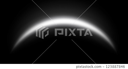 Silver magic arch with glowing particles, sunlight lens flare. Neon realistic energy flare arch. Abstract light effect on a black background. Vector illustration. Silver magic arch with glowing particles, sunlight lens flare. Neon realistic energy flare arch. Abstract light effect on a black background. Vector illustration. 123887846
