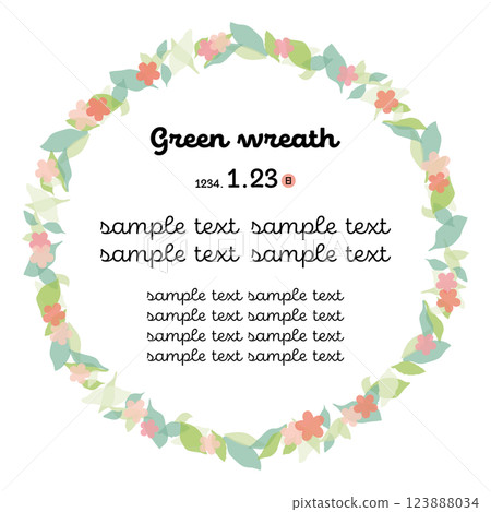 Pink flower wreath frame_hand-drawn style_circle 123888034