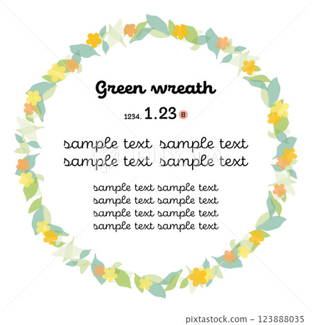 Yellow flower wreath frame_hand-drawn style_circle 123888035