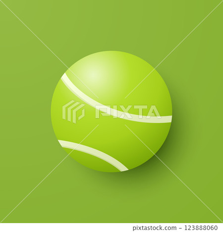 Vector 3d Tennis Ball Icon is on the Green Background Closeup. Tennis Ball Design Template, Sports Concepts, Competition Promotions, Advertisements, Graphics for a Tennis Event. Sports Background 123888060