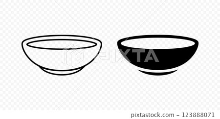 Hand Drawn Bowls Vector Set. Sketch and Silhouette Style Kitchenware. Empty and Full Bowls Illustration. Traditional Ceramic and Wooden Bowl Design for Cooking, Food and Tableware 123888071