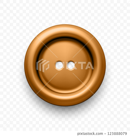 Vector 3d Realistic Golden, Bronze Sewing Button. Gold Button Icon. Round Metal Button Illustration for Clothing and Tailoring. Decorative Sewing Button for Fashion Design, Front View 123888079