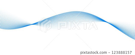 Dotted wave line pattern. Light blue halftone undulate net background. Abstract stipple flowing particle wallpaper. Vector curve dashed gradient element for poser, banner, presentation, booklet, flyer 123888157