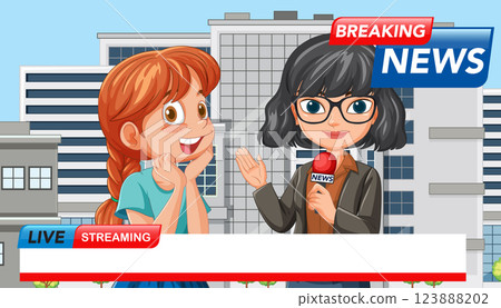 Animated News Broadcast Scene 123888202