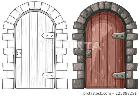 Medieval Wooden Door Illustration Medieval Wooden Door Illustration 123888251