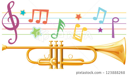 Colorful Musical Notes and Trumpet 123888268