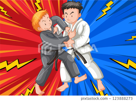 Martial Arts Sparring with Intensity 123888273