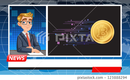 Cryptocurrency News Broadcast Illustration 123888294
