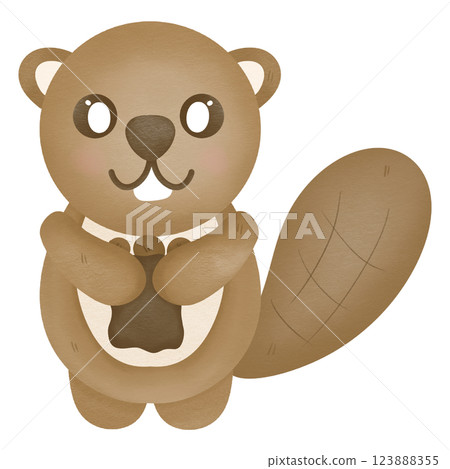 Cute beaver cartoon hand drawn transparency illustration 123888355