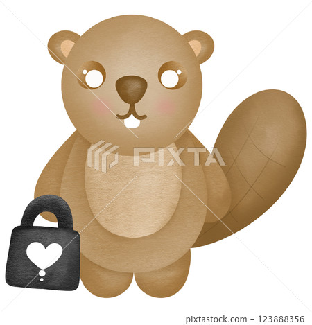 Cute beaver cartoon hand drawn transparency illustration 123888356