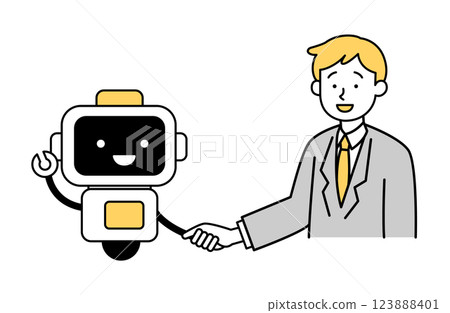 Illustration of a man shaking hands with an AI bot Business Robot Office worker Salaryman Simple 123888401