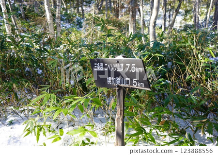 A hiking sign on the trail to Mount Nipesotsu 123888556