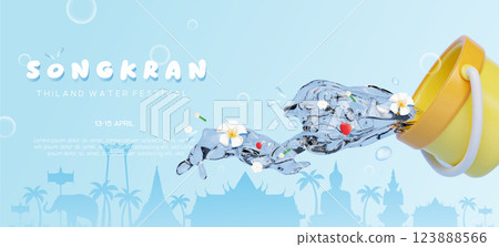 Songkran Water Festival Highlighting Thai Culture and Community Spirit, vector illustration 123888566