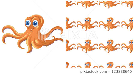 Cheerful Octopus Seamless Pattern Design 123888640