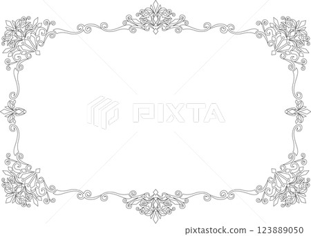 Vintage calligraphy style frame material 68 <66 jewel, horizontal line drawing> Vintage calligraphy style frame material 68 <66 jewel, horizontal line drawing> 123889050