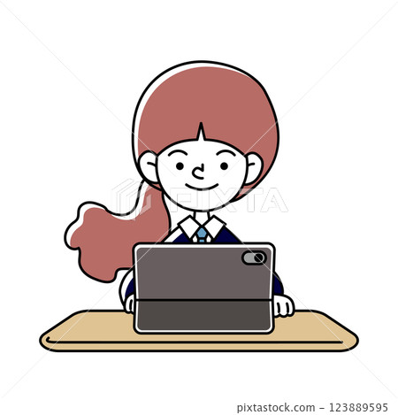 一個微笑的人在平板電腦上學習的向量插圖 123889595