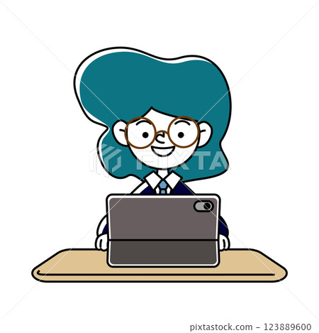 Vector illustration of a smiling person studying on a tablet 123889600