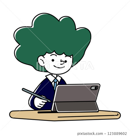 Vector illustration of a smiling person studying on a tablet 123889602