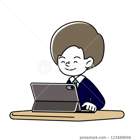 Vector illustration of a smiling person studying on a tablet 123889608
