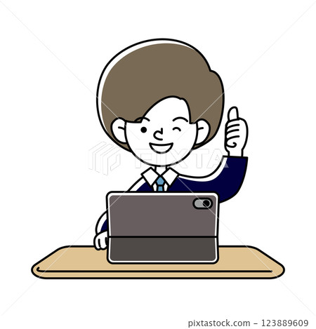 Vector illustration of a smiling person studying on a tablet 123889609
