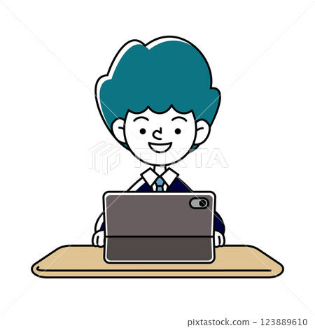 Vector illustration of a smiling person studying on a tablet 123889610