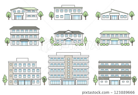 Nursing facility building illustration set 123889666
